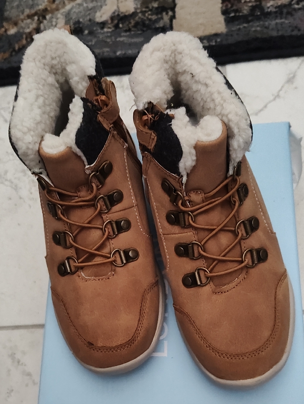 London Fog Kids Brown Lace-Up Winter Boots with White Fleece